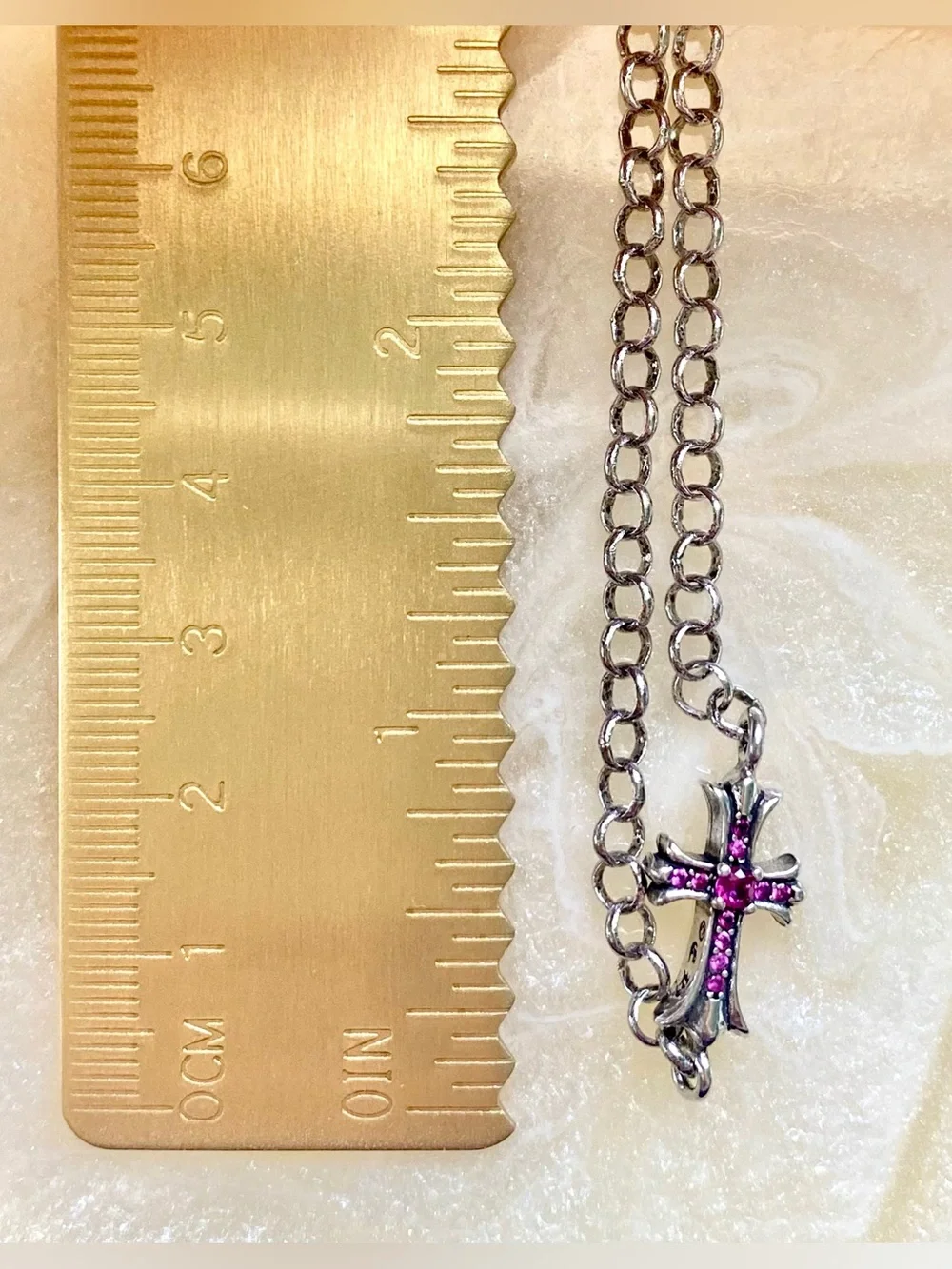 Sterling Silver Cross Bracelet with Pink Stones